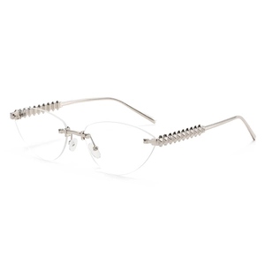 Lunettes de soleil œil de chat sans monture avec branches argentées et rivets punk
