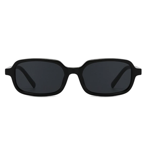 Classic black rectangular sunglasses with vintage frame and dark lenses on white background