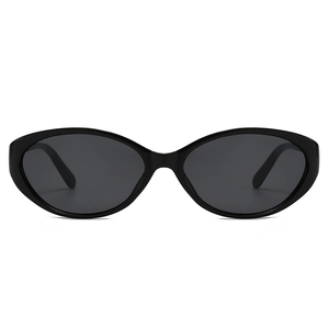Classic retro black oval cat-eye sunglasses with glossy frames and dark lenses