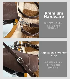 Detailed silver hardware and adjustable rivet strap on a dark brown vintage shoulder bag