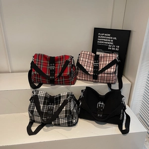 Retro plaid canvas messenger bag collection for work and school in four color options