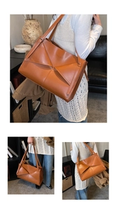 Dettaglio della struttura geometrica piegata e della texture marrone della borsa tote