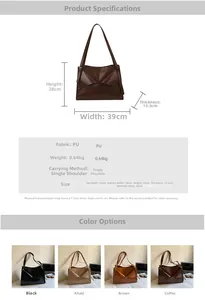 Specifiche tecniche e tabella delle dimensioni per borsa tote geometrica in pelle PU
