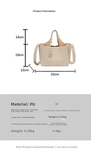 Detailed dimensions of beige lychee texture bucket bag with handle and metal ring