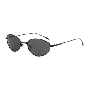 Lunettes de soleil ovales en métal noir avec branches fines et verres gris foncé