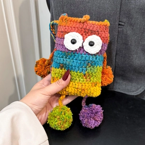 Borsa Per Cellulare A Tracolla Uncinetto Fatta A Mano Mini Pochette Maglia Carino Mostro Elefante Arcobaleno Borsa A Spalla