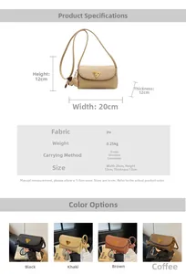 Detailed size specifications and color options for the minimalist PU leather shoulder bag