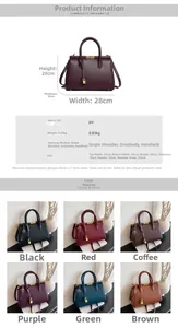 Detailed chart showing trapezoid PU leather handbag sizes and six available color options