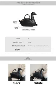 Détails du sac à main en forme de cygne avec texture d'aile matelassée et cuir PU durable