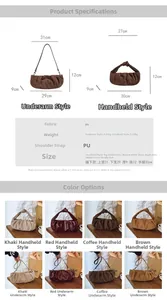 Size chart and dimensions for matte PU leather shoulder bags and handbags in four colors