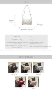 Detailed size specifications and color comparison of the trendy PU leather baguette bag