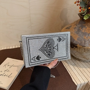 Ace Of Spades Evening Clutch Bag Rhinestone Poker Card Design Hard Shell Purse With Metal Chain For Women Party