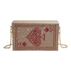 Sparkling crystal poker ace of spades evening clutch bag with gold chain strap