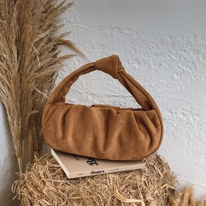 Pleated Cloud Dumpling Bag PU Leather Ruched Shoulder Bag With Knot Handle Chic Minimalist Handbag For Women