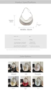 Detailed size chart and multi-color display of the large capacity PU leather hobo bag