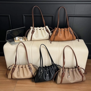 Chic oversized drawstring hobo bags in five colors with cute bear charm and leather strap