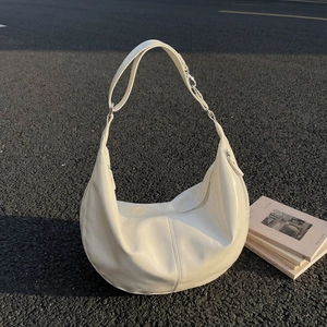 Large Capacity Hobo Bag Shiny PU Leather Half Moon Underarm Shoulder Purse For Women Casual Simple Commuter
