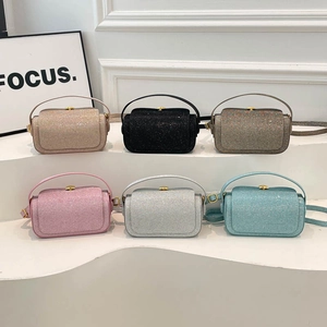 Sparkly glitter mini box handbags in six assorted colors with metallic snap buttons