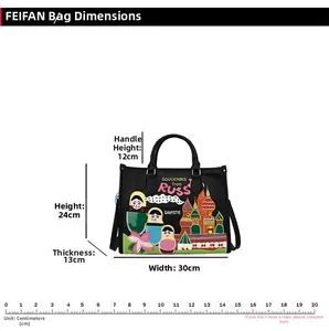 Detailed size specifications for the Mexican style tote bag with colorful embroidery
