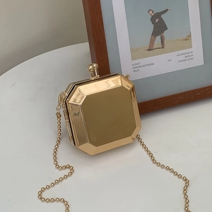 Gold Octagonal Geometric Acrylic Evening Bag Metallic Mirror Mini Box Clutch With Chain Strap For Party