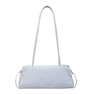 Chic light blue baguette shoulder bag with silver star patterns for daily commuting