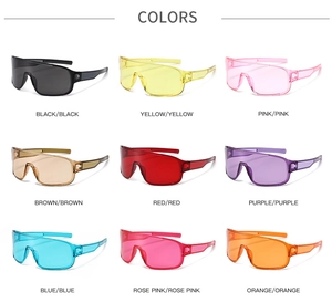 Matrix display of 9 vibrant color options for cycling sunglasses in sports wrap style