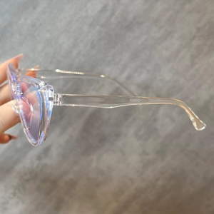 Side view of transparent cat-eye frames with CA2802 model code and anti-blue light lenses