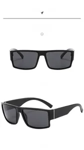 Front and side views of shiny black square polarized sunglasses with gray lenses