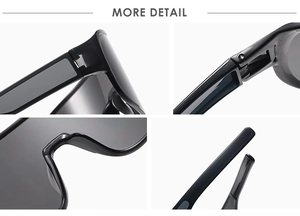 Macro view of hinge, nose pads, and temple tips of black cycling sunglasses