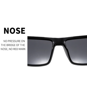Detail of ergonomic black frame nose pads on polarized square sunglasses for men