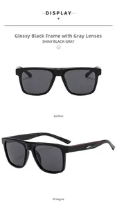 Vue détaillée des lunettes de soleil de sport noir brillant avec verres gris et décor