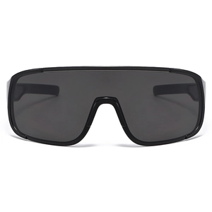 Outdoor sport shield cycling sunglasses with black frame and dark grey lenses