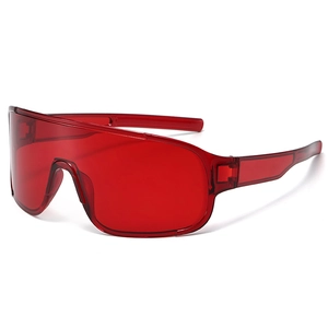 Outdoor cycling sports sunglasses with red transparent one-piece frame and wrap lenses