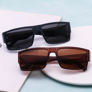 Men's polarized square sunglasses with matte blue and tortoiseshell frames for outdoor driving