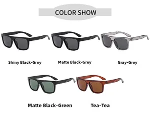 Polarized sunglasses color show featuring five square frames from black to tea lenses