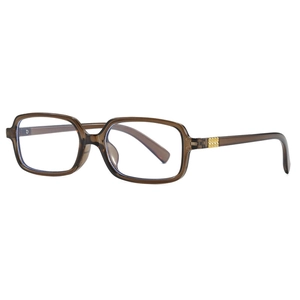 Chic square anti-blue light glasses with transparent brown frame and gold metal accents