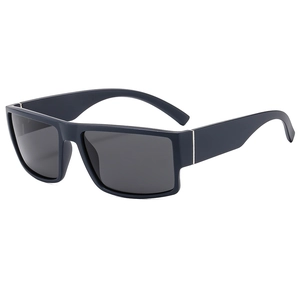 Men's matte navy blue square polarized sunglasses with grey lenses and silver trim