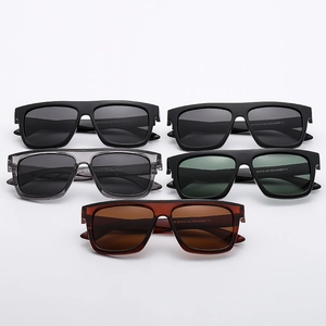 Detailed arrangement showing five colors of polarized square sunglasses for driving