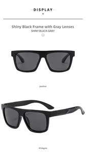 Front and 45-degree angle view of shiny black rectangular polarized sunglasses