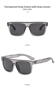 Dual-view of square polarized outdoor sunglasses in transparent gray frame and gray lenses