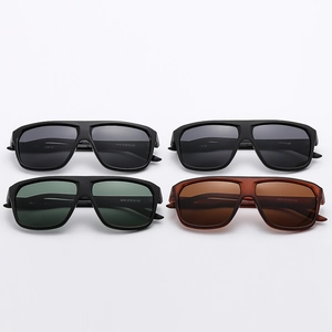 Detail view of four polarized sunglasses colors with specifications on the inner temple