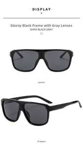 Close-up of shiny black polarized sunglasses with dark gray lenses and CE mark