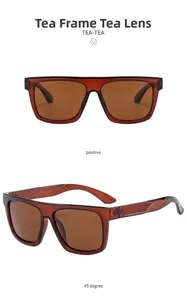 Detail view of retro square tea frame and tea lenses outdoor polarized sunglasses