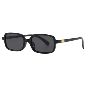 Retro square frame sunglasses with black frames and gold accents for women