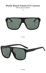 Detail view of polarized sunglasses with matte black frames and G15 green lenses
