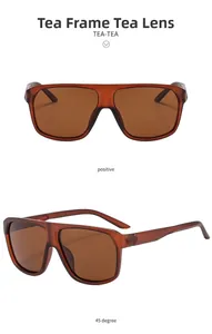Detailed front and side view of tea-colored polarized square sunglasses in a stylish frame