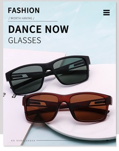 Détail des lunettes de soleil carrées polarisées avec branches antidérapantes et marquage CE