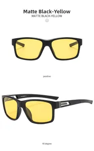 Vue de face et à 45 degrés de lunettes de soleil de sport polarisées noir mat à verres jaunes