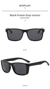 Detail of black men's sport sunglasses with textured temples and gray polarized lenses