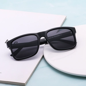 Classic rectangular polarized sunglasses with matte black frame for men and driving